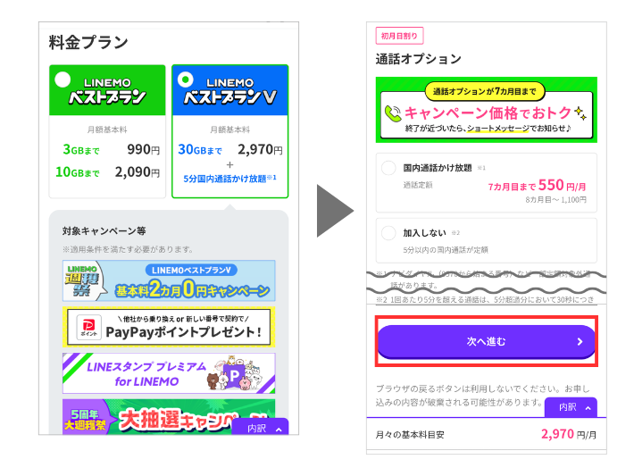 プランとオプションを選ぶ