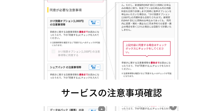 各種サービスの注意事項を確認