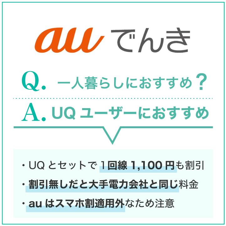 auでんきは一人暮らしにおすすめ?UQユーザーにおすすめ