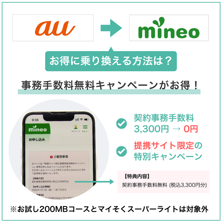 auからmineoへ乗り換える際には事務手数料無料キャンペーンを利用しよう