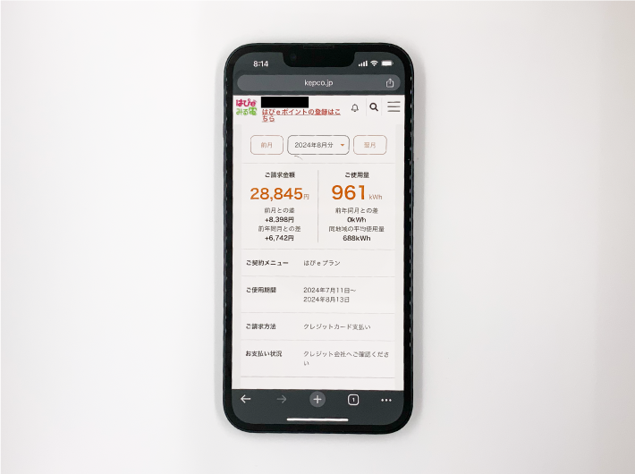 関西電力「はぴeプラン」の料金明細（2024年8月）