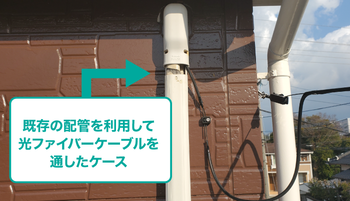 既存の配管を利用して光ファイバーを通したケース