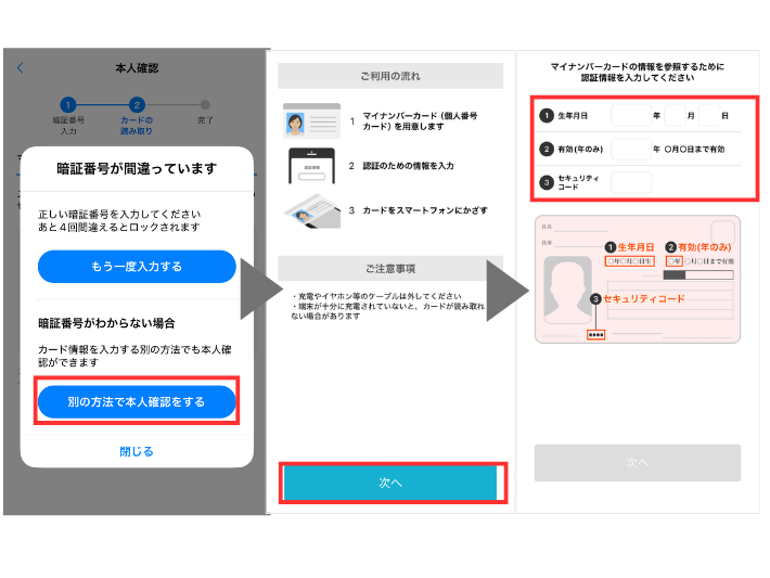 カード券面の情報入力で本人確認する手順