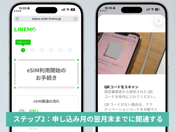 ステップ2：申し込み月の翌月末までに開通する