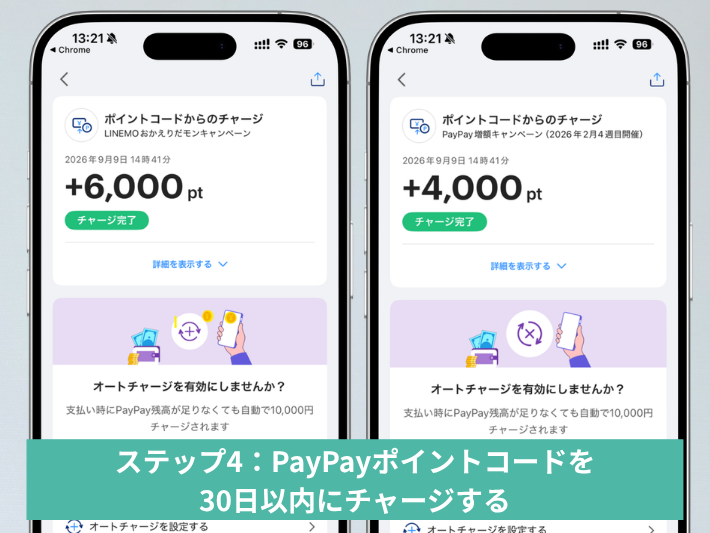 ステップ4：7ヵ月後に届くPayPayポイントコードを30日以内にチャージする