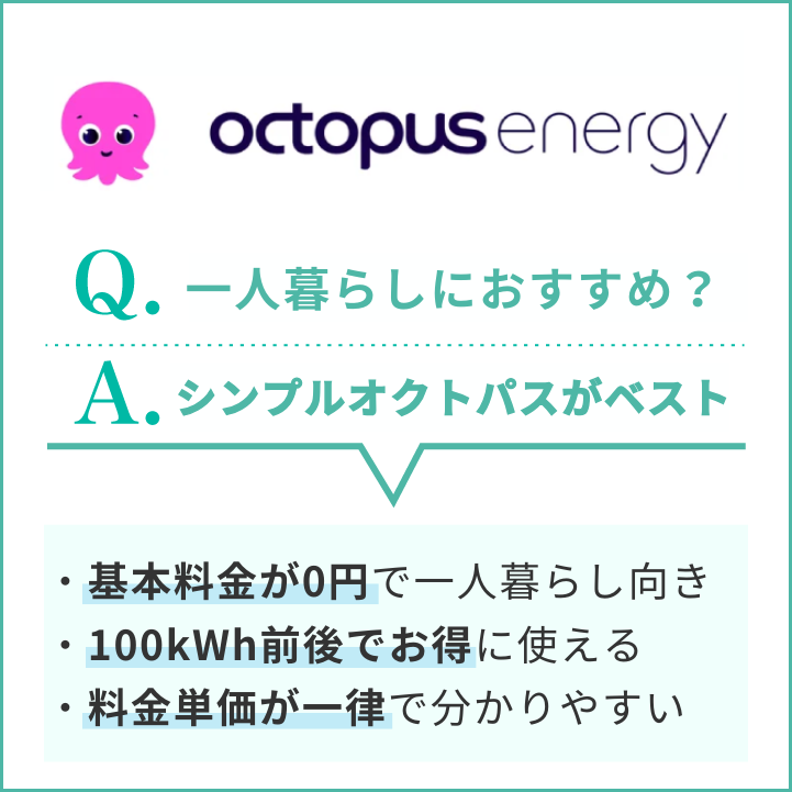 オクトパスエナジーは一人暮らしにおすすめ