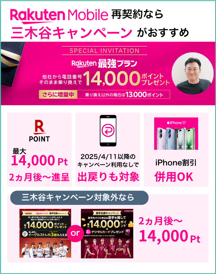 楽天モバイルの再契約キャンペーンは同じ番号の出戻りでも使える