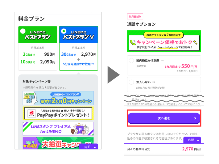 プランとオプションを選択する