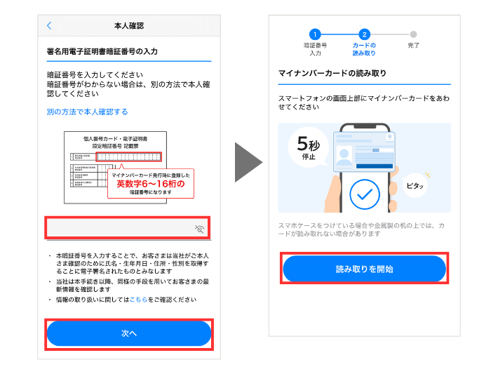 暗証番号を入力してカードを読み取る