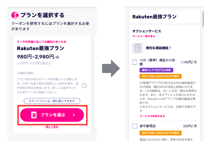 プランとオプションを選択する