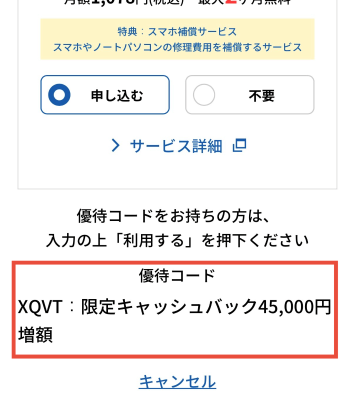 特設サイトの申し込み画面3