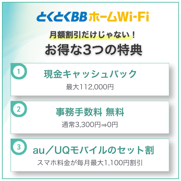 とくとくBBホームWiFiの3つの特典