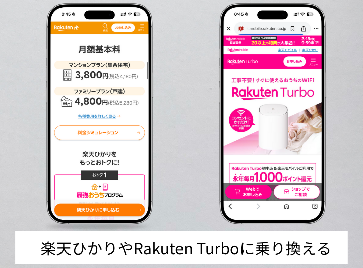 自宅のネット回線も楽天ひかりやRakuten Turboに乗り換える